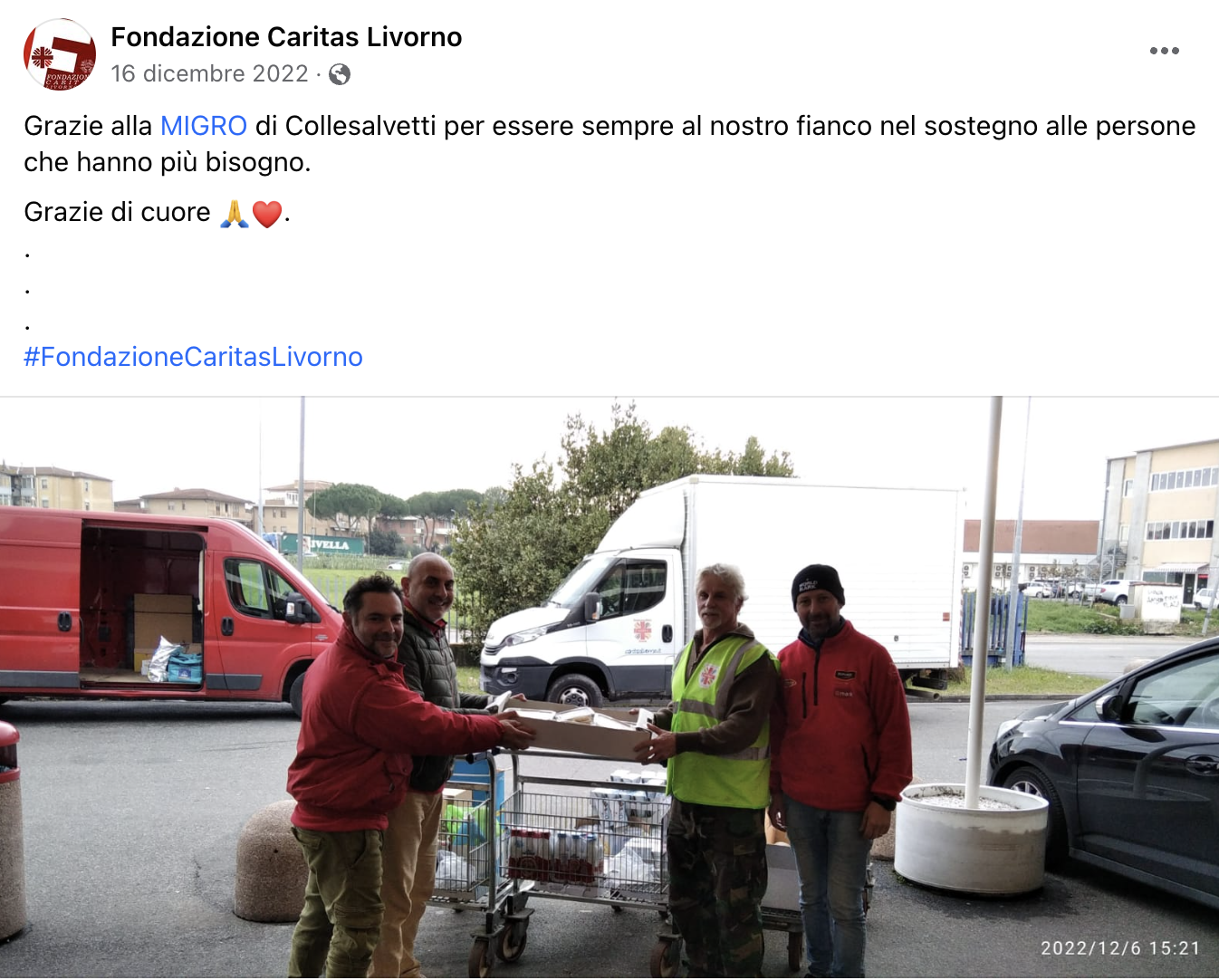 Grazie MIGRO di Collesalvetti: La Fondazione Caritas Livorno riconoscente per il prezioso sostegno